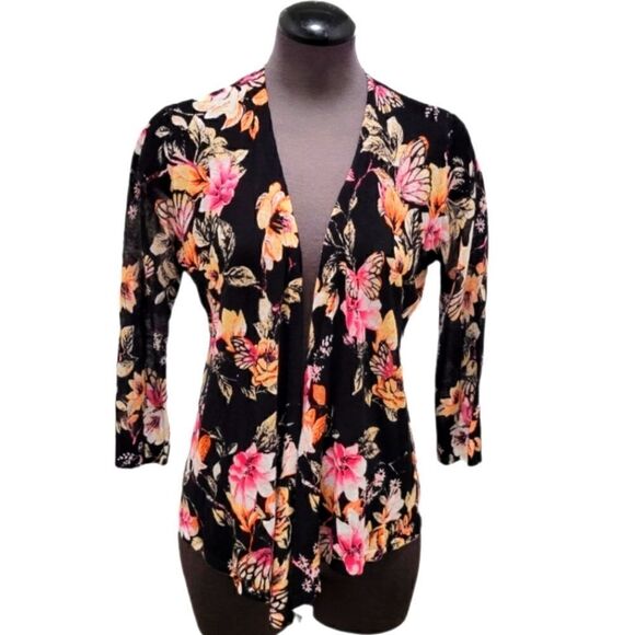 EC CHICO'S BUTTERFLY GARDEN OPEN CARDIGAN SZ S - Picture 2 of 5
